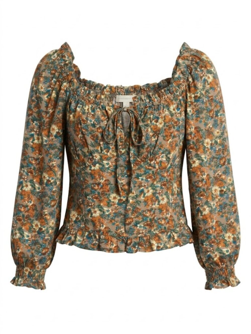 Suite 2939 Floral Peasant Top Size M Cottagecore Smocked Long Sleeve Ruffle